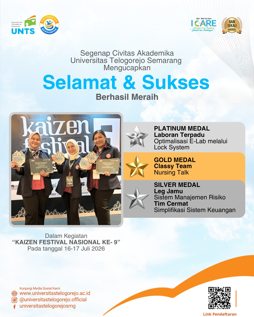 Universitas Telogorejo Semarang Raih Kaizen Legacy Award dan Tiga Medali di Kaizen Festival Nasional ke-9